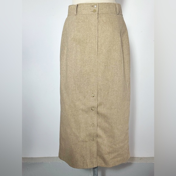 VINTAGE ESCADA BEIGE WOOL MAXI SKIRT BUTTON BACK SLIT 40 US 10 MEDIUM - Picture 4 of 5